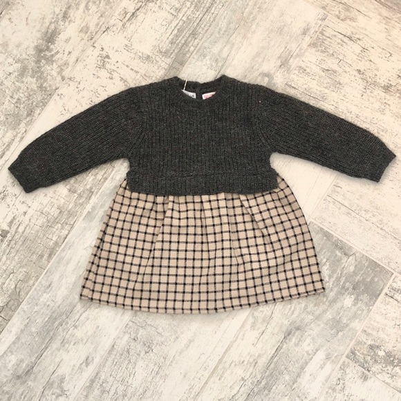 NEW Zara Baby Dress 9-12 Months, Grey and Tan Plaid - Picture 2 of 6